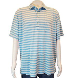 STITCH SZ XL Men's Striped Performance Golf Polo in Blue & White